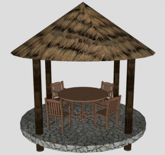 圆顶茅草亭子座椅SU模型下载_sketchup草图大师SKP模型