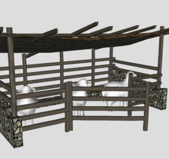 牛栏猪栏小绵羊SU模型下载_sketchup草图大师SKP模型