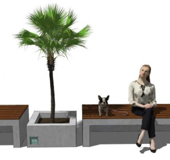 户外坐凳盆景长椅SU模型下载_sketchup草图大师SKP模型