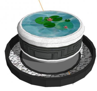 中式庭院小品荷花池SU模型下载_sketchup草图大师SKP模型