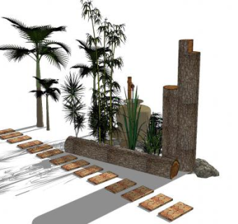庭院景观流水小品SU模型下载_sketchup草图大师SKP模型