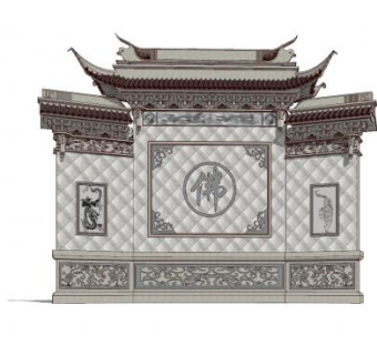 中式照壁传统建筑SU模型下载_sketchup草图大师SKP模型