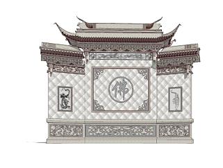 中式照壁传统建筑SU模型下载_sketchup草图大师SKP模型