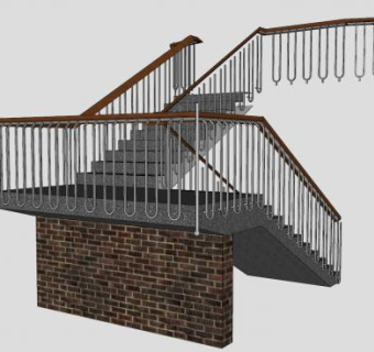 欧式双跑扶手梯SU模型下载_sketchup草图大师SKP模型