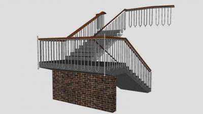 欧式双跑扶手梯SU模型下载_sketchup草图大师SKP模型