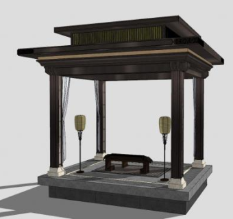 新中式亭子古筝落地灯SU模型下载_sketchup草图大师SKP模型