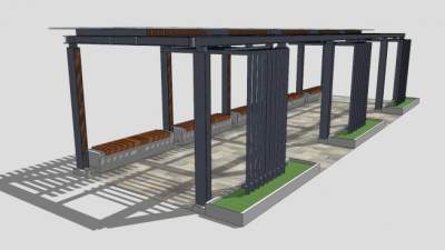 新中式景观廊架SU模型下载_sketchup草图大师SKP模型