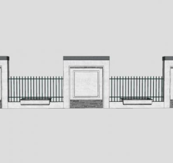 中式围墙宣传栏SU模型下载_sketchup草图大师SKP模型