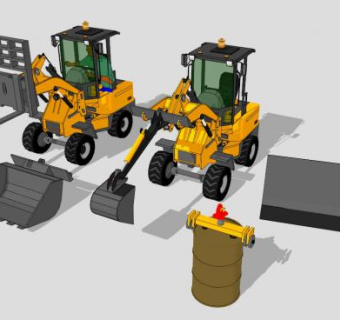 多功能工程车叉车装载车挖掘机SU模型下载_sketchup草图大师SKP模型