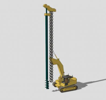 工程车长螺旋钻机SU模型下载_sketchup草图大师SKP模型