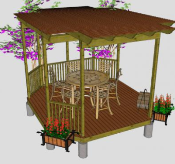 欧式庭院防腐木花架廊架SU模型下载_sketchup草图大师SKP模型