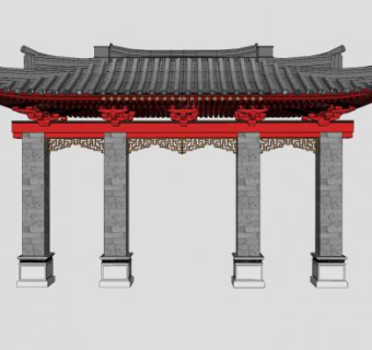 门楼牌坊斗拱SU模型下载_sketchup草图大师SKP模型