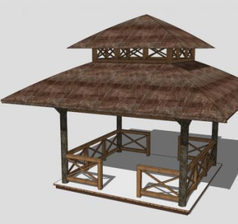 东南亚风格木制亭子SU模型下载_sketchup草图大师SKP模型