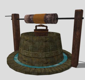 中式手摇打水井口庭院小品SU模型下载_sketchup草图大师SKP模型