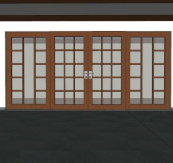 木质玻璃门和盆景植物SU模型下载_sketchup草图大师SKP模型
