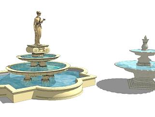 欧式人物喷泉水景SU模型下载_sketchup草图大师SKP模型