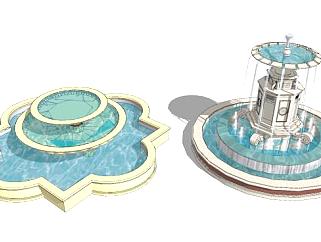 两个<em>欧式喷泉</em>水景SU模型下载_sketchup草图大师SKP模型