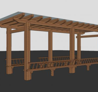 木制小区花架SU模型下载_sketchup草图大师SKP模型