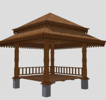 园林木制景观四角亭SU模型下载_sketchup草图大师SKP模型