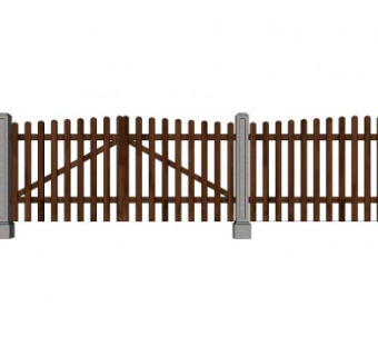 篱笆木栅栏SU模型下载_sketchup草图大师SKP模型