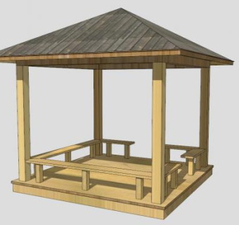 园林木制东南亚景观亭SU模型下载_sketchup草图大师SKP模型