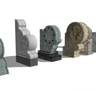 中式小品抱鼓石SU模型下载_sketchup草图大师SKP模型