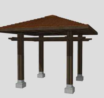 东南亚木制景观亭四角亭SU模型下载_sketchup草图大师SKP模型