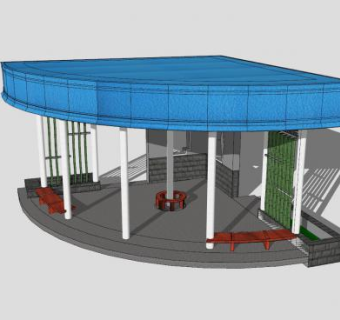 中式半亭亭子SU模型下载_sketchup草图大师SKP模型