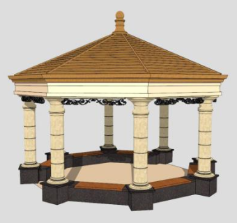 现代景区东南亚风格景观八角亭SU模型下载_sketchup草图大师SKP模型