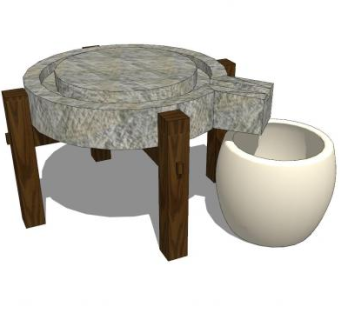 石磨小品SU模型下载_sketchup草图大师SKP模型