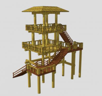 现代六角木亭瞭望台SU模型下载_sketchup草图大师SKP模型