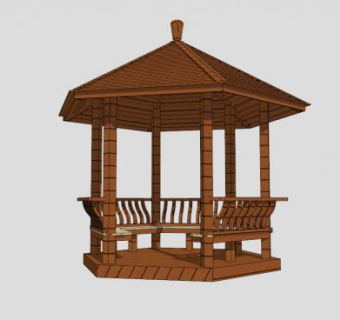 现代公园木亭六角亭SU模型下载_sketchup草图大师SKP模型