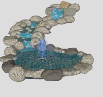 石子水池水景池塘SU模型下载_sketchup草图大师SKP模型