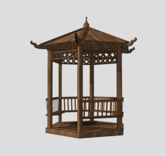 公园木亭六角亭SU模型下载_sketchup草图大师SKP模型