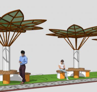 欧式特色座椅遮阳棚廊架SU模型下载_sketchup草图大师SKP模型