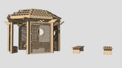 精致木凉亭SU模型下载_sketchup草图大师SKP模型