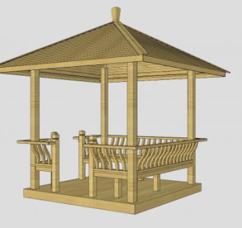 公园防腐木凉亭SU模型下载_sketchup草图大师SKP模型
