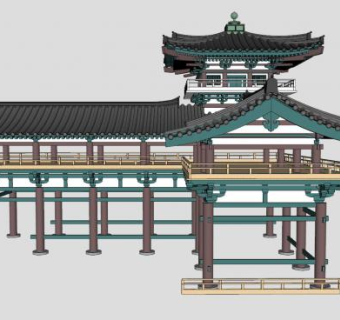 中式连廊凉亭SU模型下载_sketchup草图大师SKP模型