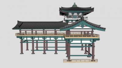 中式连廊凉亭SU模型下载_sketchup草图大师SKP模型