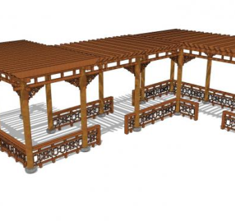 防腐木中式连廊SU模型下载_sketchup草图大师SKP模型