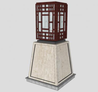 中式石柱景观灯SU模型下载_sketchup草图大师SKP模型