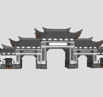 中式大门入口门楼SU模型下载_sketchup草图大师SKP模型