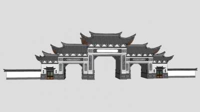 中式大门入口门楼SU模型下载_sketchup草图大师SKP模型