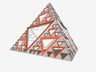 三角形金字塔景墙雕塑SU模型下载_sketchup草图大师SKP模型