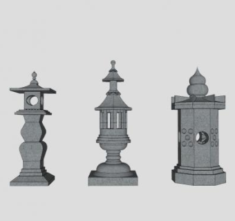 庭院石灯和地灯SU模型下载_sketchup草图大师SKP模型