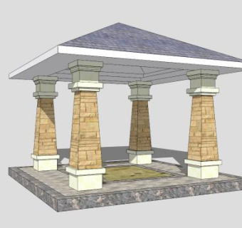 欧式四角景观亭SU模型下载_sketchup草图大师SKP模型
