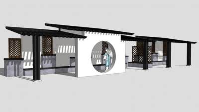 2D戏子花旦京剧人物和中式廊架SU模型下载_sketchup草图大师SKP模型