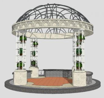 欧式园林圆顶景观亭SU模型下载_sketchup草图大师SKP模型