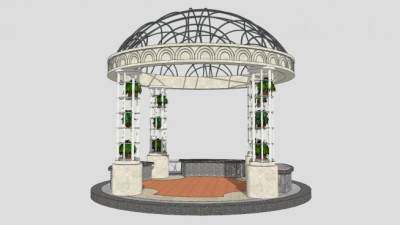 欧式园林圆顶景观亭SU模型下载_sketchup草图大师SKP模型