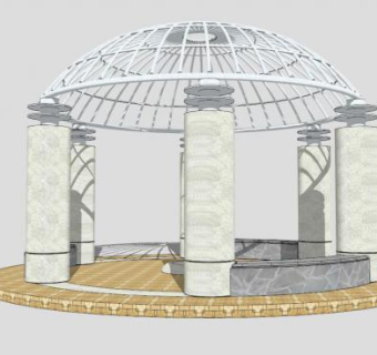 欧式圆顶铁艺景观亭SU模型下载_sketchup草图大师SKP模型